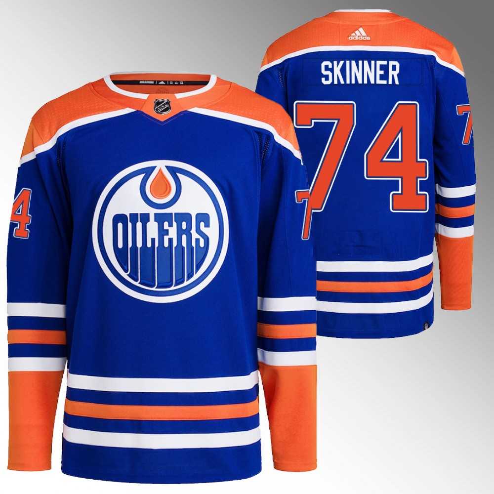 Mens Edmonton Oilers #74 Stuart Skinner Royal Stitched Jersey Dzhi